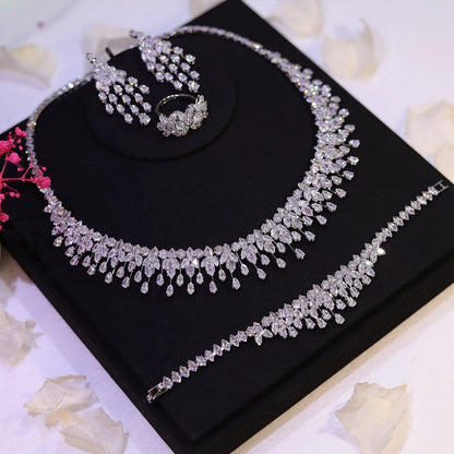 Sparkling Bridal Necklace Luxury Full Zircon Jewelry Sets For Women Party, Luxury Dubai Nigeria Wedding Bridesmaids Accessories