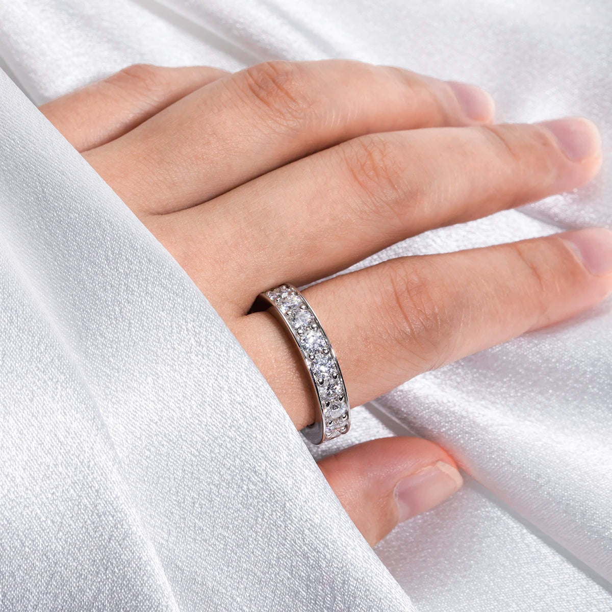 3.5mm  D Color Moissanite Wedding Band Women Ring Gold Plated Silver Eternity Rings For women