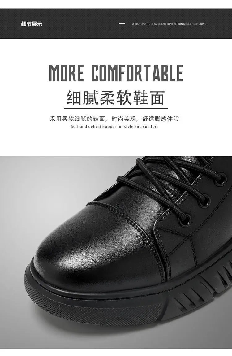 Ankle Boots Black PU Leather Men's Sports Shoes Autumn Winter Comfortable High-top Casual Fashion Platform Boots Man Round Head