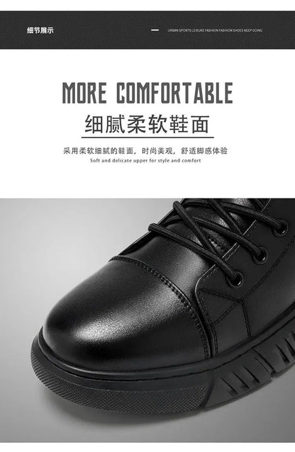 Ankle Boots Black PU Leather Men's Sports Shoes Autumn Winter Comfortable High-top Casual Fashion Platform Boots Man Round Head