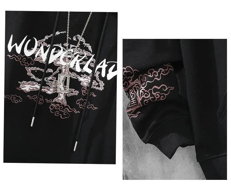 Moletons Pretos com Estampa de Anime Essenciais com Capuz Feminino Estética Coreana Moda Fofa Moletons com Capuz Streetwear para Mulheres
