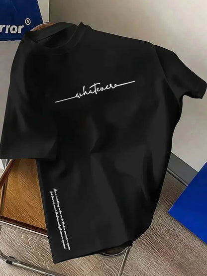 Men's summer 100 cotton fashionable casual sports loose plus size simple letter printed round neck short sleeved T-shirt top