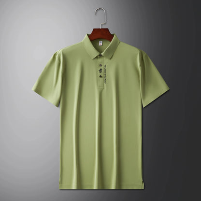 High quality silk breathable short sleeve POLO shirt men's lapel top 2024 summer new light luxury brand printed casual T-shirt