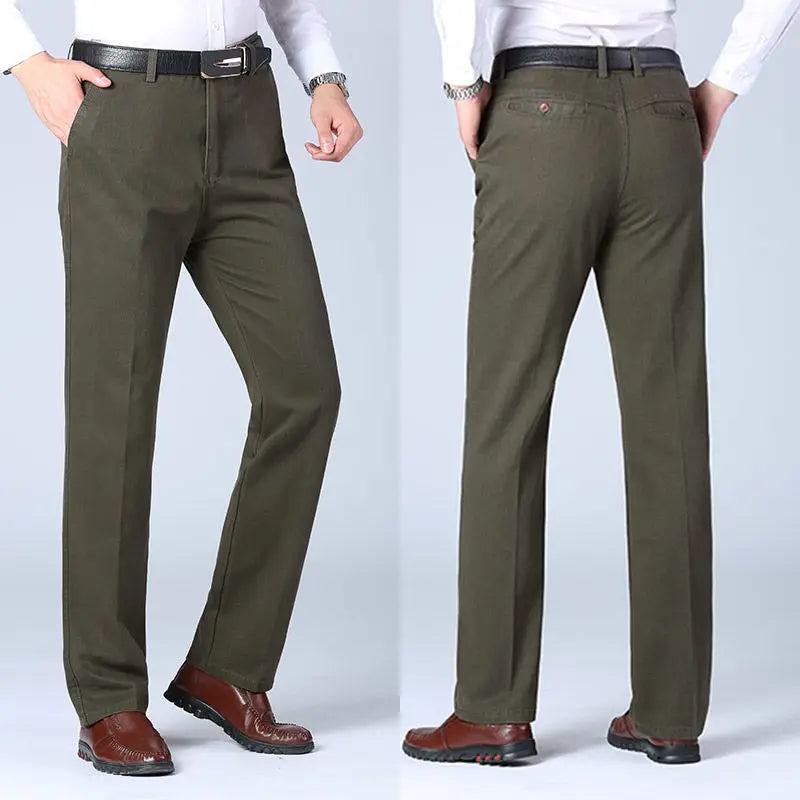 Men's Cotton Suit Pants Smart Casual Straight Solid Color Dress Trousers Men Four Seasons Loose Formal Office Full Length Pants