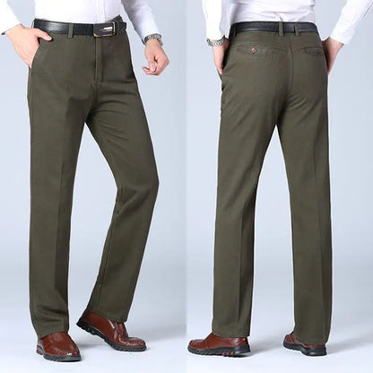 Men's Cotton Suit Pants Smart Casual Straight Solid Color Dress Trousers Men Four Seasons Loose Formal Office Full Length Pants