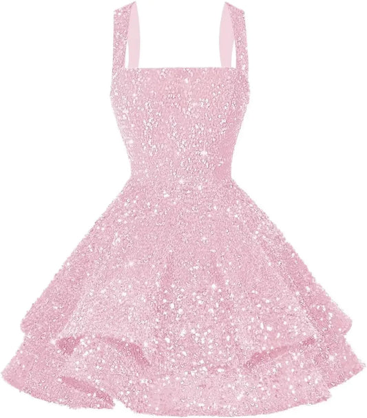 Teens Sequin Short Homecoming Dresses 16 Photo Shoot Tiered Cocktail Party Dress Cocktail Dresses Evening Gown Graduation Dress