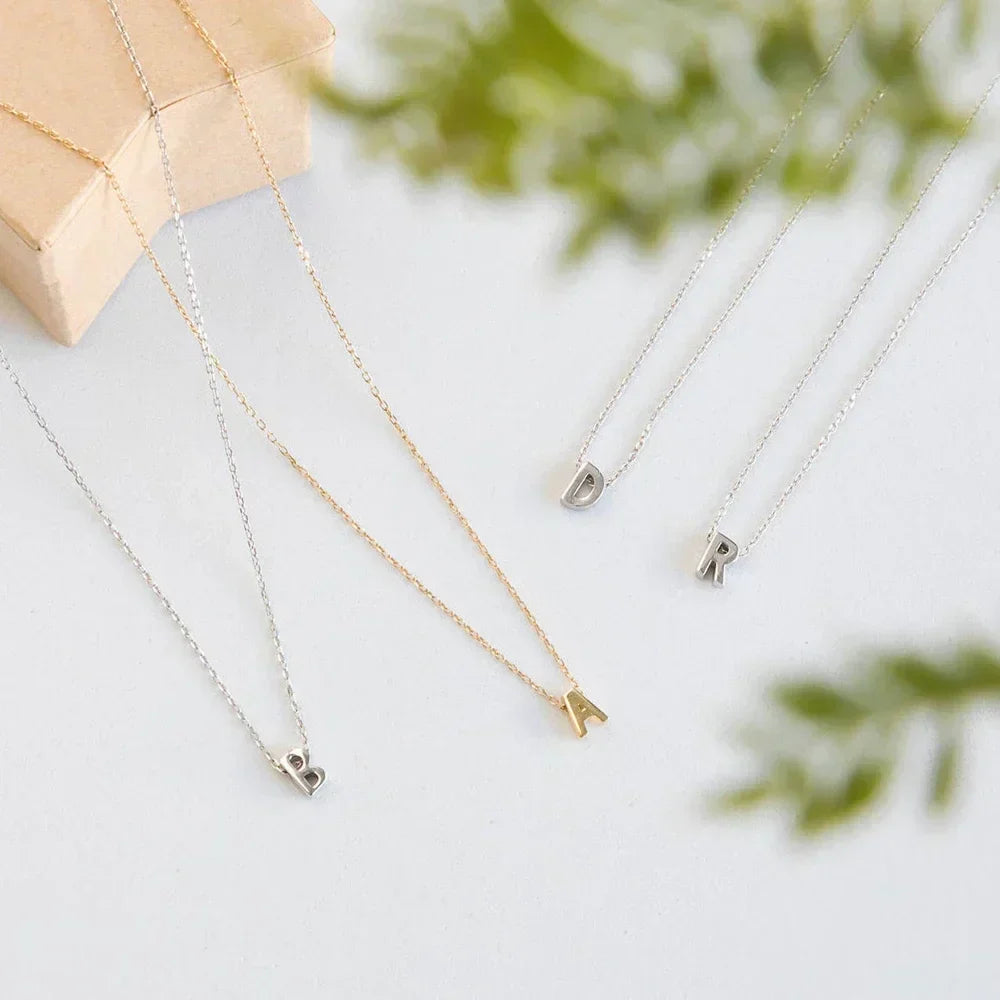 Fashion Tiny Initial Necklace Gold Silver Color Cut Letters Single Name Choker  For Women Pendant