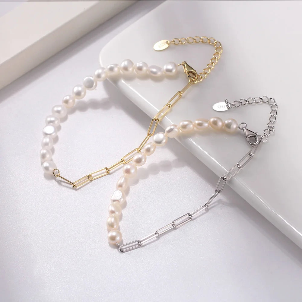 Natural Pearls Beaded Necklace with 925 Sterling Silver Paperclip Chain Wedding Party Fashion Pearls Jewelry GPN13