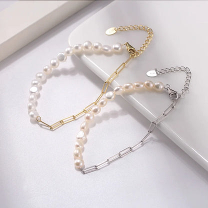 Natural Pearls Beaded Necklace with 925 Sterling Silver Paperclip Chain Wedding Party Fashion Pearls Jewelry GPN13