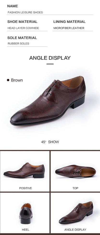 Luxury Men Oxford Shoes High Quality Classic Style Dress Leather Shoes Lace Up Pointed Toe Formal Business Wedding Shoes