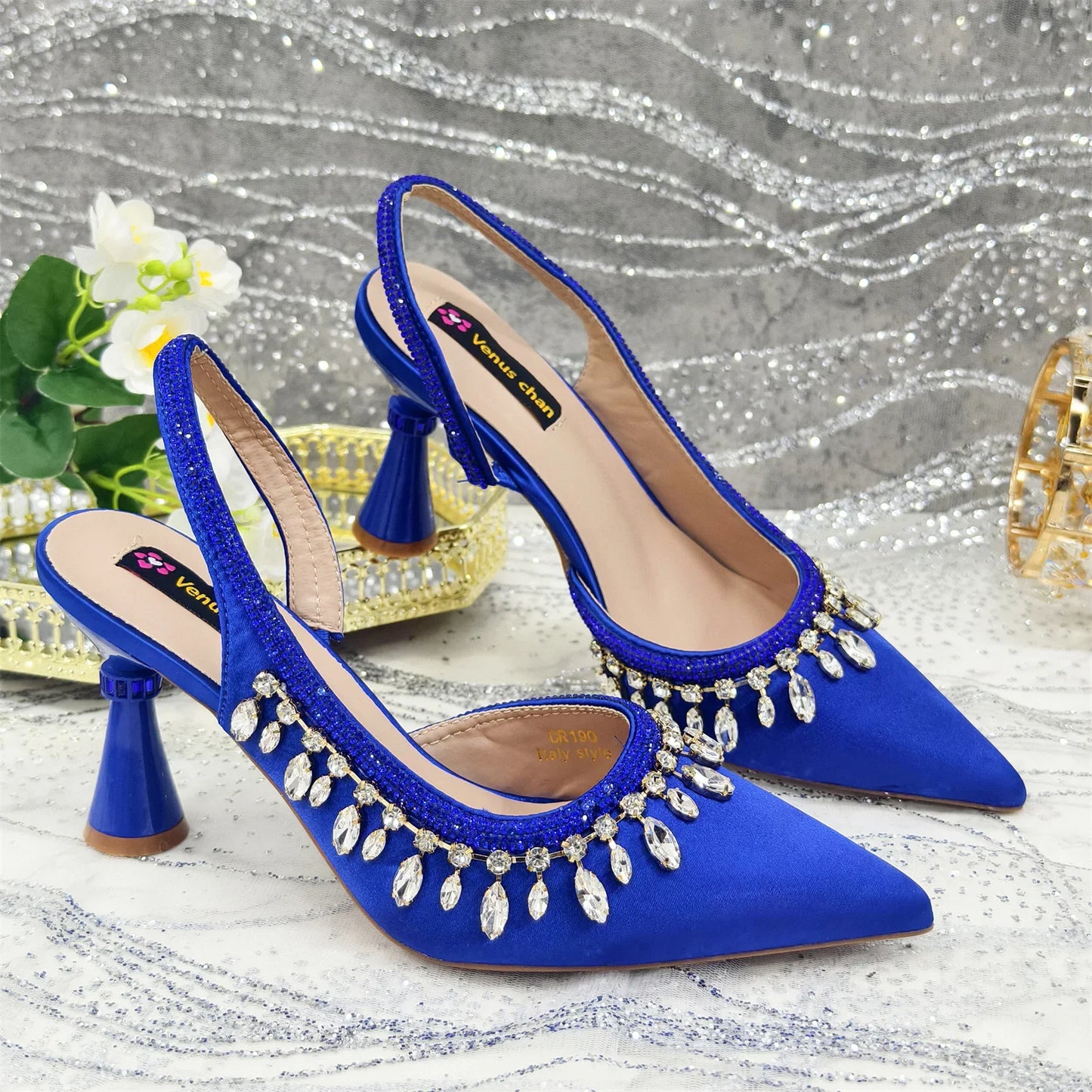Pointed-Toe High Women Heels Shoes and Bags for Women Rhinestone Evening Party Elegant Luxury Handbag