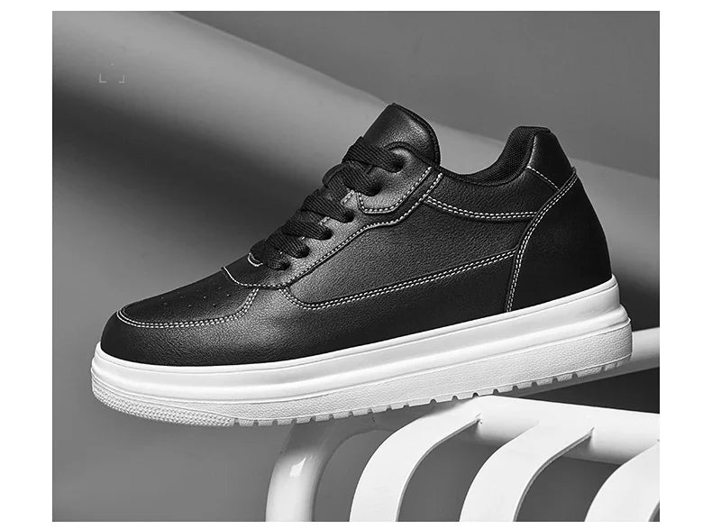 Novos sapatos masculinos invisíveis para aumentar a altura, sapatos esportivos de 6 CM-8 CM-10 CM, sapatos esportivos de couro branco para homens, tamanhos ampliados 36-46