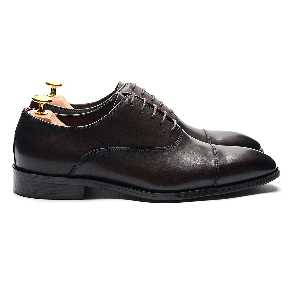 Classic Cowhide Genuine Leather Mens Dress Shoes Black Brown Cap Toe Lace-Up Oxford Company Business Office Formal Shoes for Men
