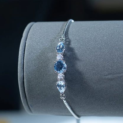 925 Sterling Silver Bracelets Adjustable Bangle Nano Blue Topaz Bracelet Round Pear Bracelets for Woman Wedding