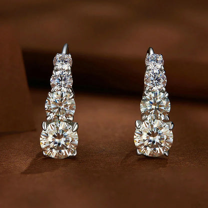 100% 925 Sterling Silver Full Moissanite Hoops Earrings 4-Stone D Color Size Gradient Diamonds Earring for Women Fine Jewelry