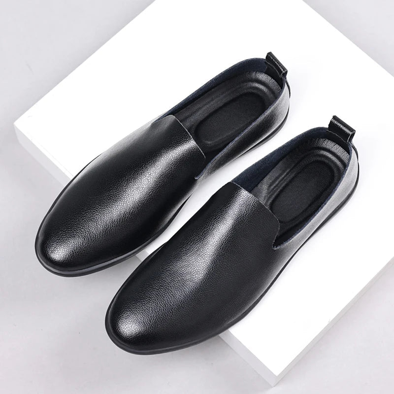 Summer Classic Fashion Mens Outdoor Leather High Quality Casual Shoes Slip on Soft Comfortable Lightweight Footwear