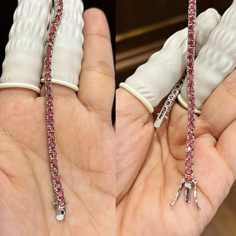 GRA Certified Tangerine Blue Full 3/4/5/6.5MM Moissanite Tennis Bracelet for Women Men S925 Silver 23cm Link Bracelets Gift