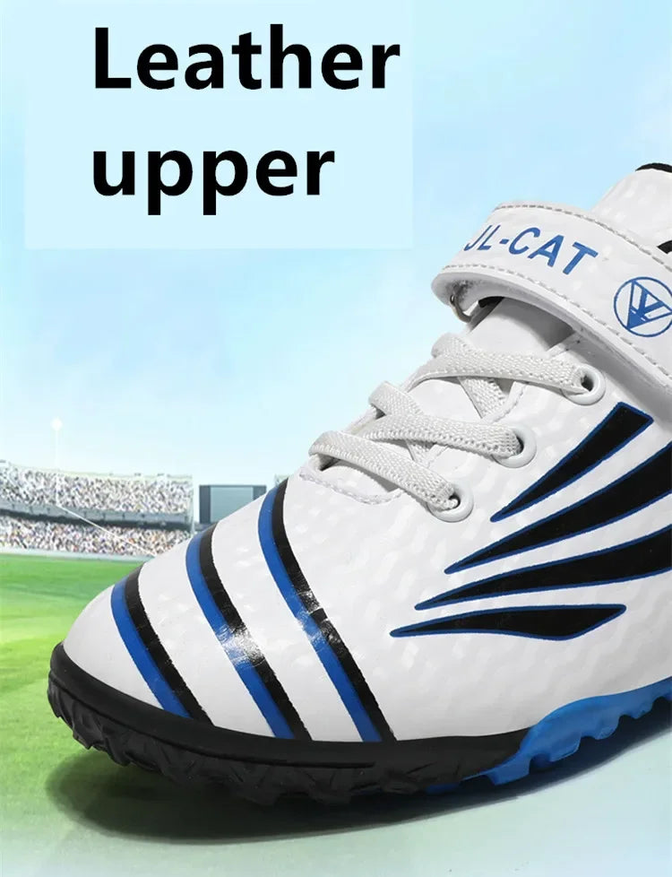 Fashion Gold Children's Football Shoes Outdoor Non-slip Turf Soccer Shoes Kids HOOK&LOOP Low-cut Sports Sneakers Child Trainers