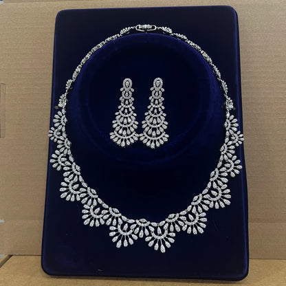 Luxury Shiny CZ Zircon Hollowed-out Shape Wedding Banquet Necklace Pageant Bridal Jewelry Sets for Women X0617