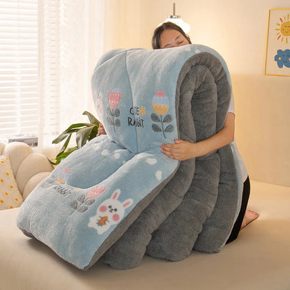 Winter Thick Coral Fleece Quilt Blanket Weighted Milk Velvet Snowflake Flannel Duvet Keep Warm Comforter for Student Dorm