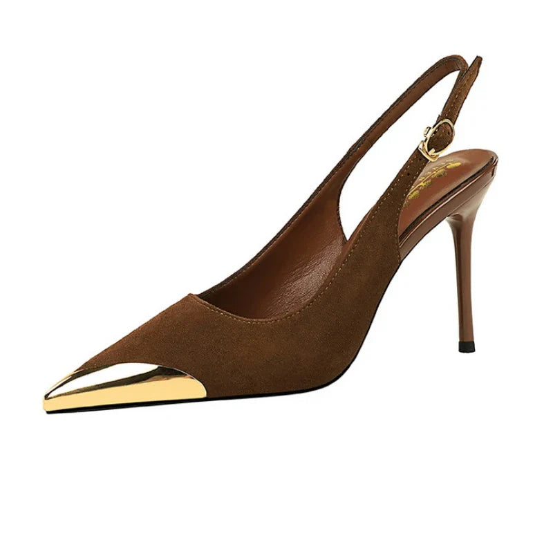 European American Style Metal Pointed High Heels Slim Heels Super High Heels Light Mouth Back Tripping And Banquet Single Shoes