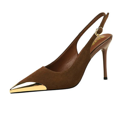 European American Style Metal Pointed High Heels Slim Heels Super High Heels Light Mouth Back Tripping And Banquet Single Shoes