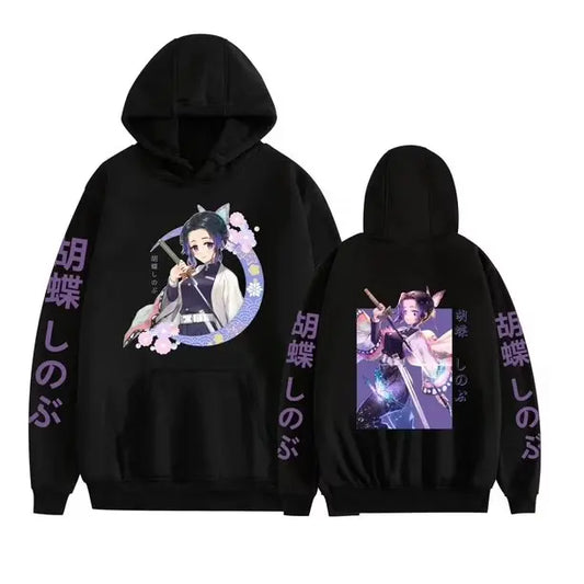 Hoodie Anime Jacket Shinobu Kocho Print Long Sleeve Pullover Streetwear Casual Top Cosplay Hooded Sweatshirt Unisex