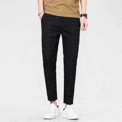 Business Ice Silk Pants Straight Elastic Waist Black Gray Trousers Breathable Simple Male Clothing Casual Suit Pants AII seasons