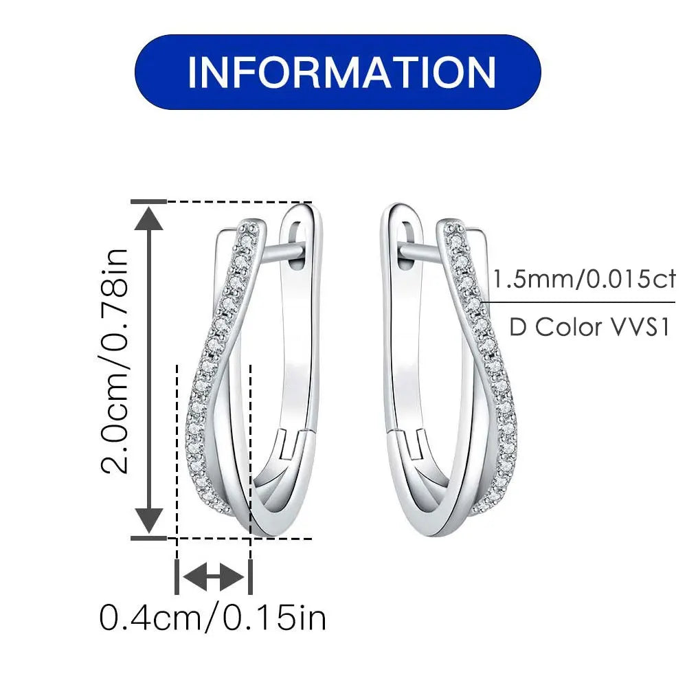 Moissanite Hoop Earrings For Women GRA Certified 1.5mm Diamond Versatile Jewelry s925 Sterling Silver Twisted Earring