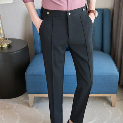 Men's Classic Black Dress Pants with Double Button Waistband, Perfect for Formal and Business Occasions Adjustable Waist.28-38