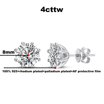 2ct Round Cut D Color Moissanite Earring Studs for Women 100% 925 Sterling Silver Lab Diamond Ear Stud White Gold Plated