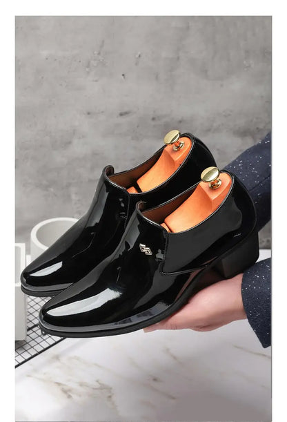 Premium leather men shoes slip on loafers European brand business casual wedding party plaid design height increasing