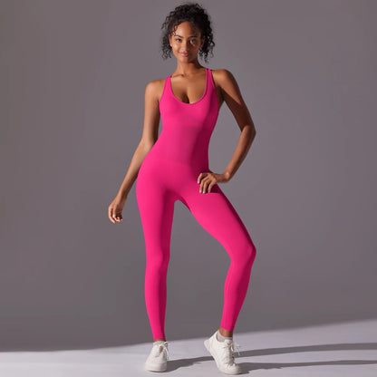 Sexy Back V Jumpsuit Gym Set Women Training Yoga Suit Sportswear Women Sports Jumpsuit Fitness Rompers Stretch Workout Bodysuits