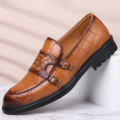 Classic Leather Men's Loafer Shoes Slip-on Double Buckles Green Black Shoes Wedding Party Formal Shoes for Men Zapatillas Male