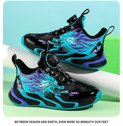New waterproof leather-top rotary buckle children's sports casual shoes breathable running shoes for primary school students