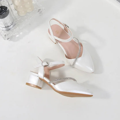 Girls' High Heels Sandals Fashion Rhinestone Pointed Toe Children's Princess Shoes Rubber Soles Non Slip Casual Sandals