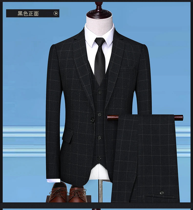 Blazer Vest Pants  Boutique Plaid Men's Formal Groom Wedding Dress Slim Suit 3Pcs or 2Pcs Men's Casual Business Suit Tuxedo