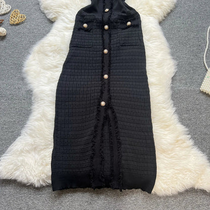 Fashion Sexy Package Hips Knitted Dress Women V-neck Single-breasted Bodycon Sweater Dress Office Lady Vestidos