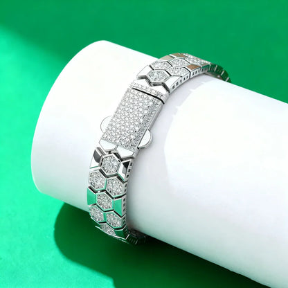 Full Moissanite Bracelet for Men Woman Lab Diamond with GRA Certified Unique Honeycomb Design S925 Sterling Silver Party Jewelry