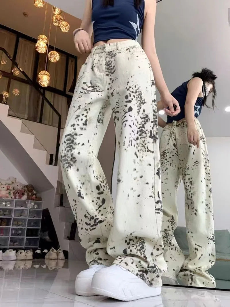 Vintage Fashion Female High Waist Casual Wide Leg Jeans
