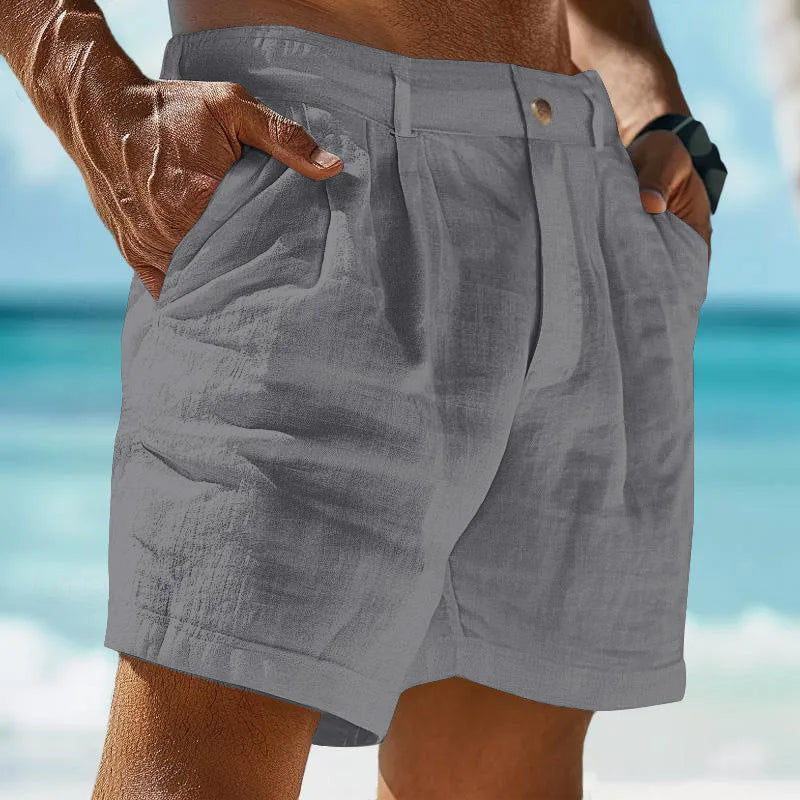 2026 Summer Cotton Linen Shorts for Men Solid Casual Button Pocket Beach Shorts Men's Comfortable Simple Vacation Leiture Pants