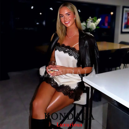 Sexy Chic Satin Lace Square Collar Tops Women Side Split Cami Party Tops Fashion 2025 Evening Club Christmas Girl Tops