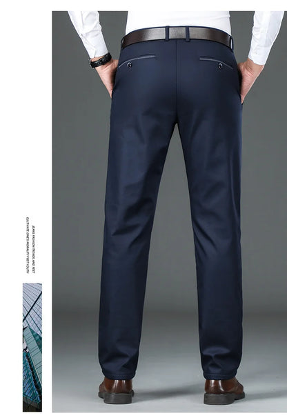 Winter New Flannel Thick Men's Casual Pants Fleece Navy Black Business Straight Slim Stretch Warm Plush Trousers Male