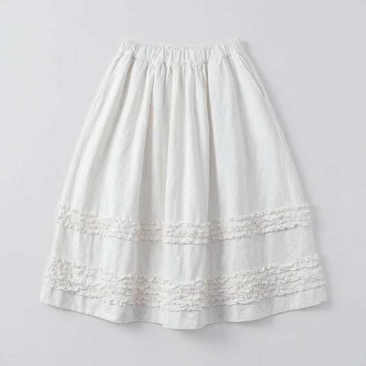Artistic ruffled half skirt for women, imakokoni 2026 spring forest style white midi skirt, versatile 265387