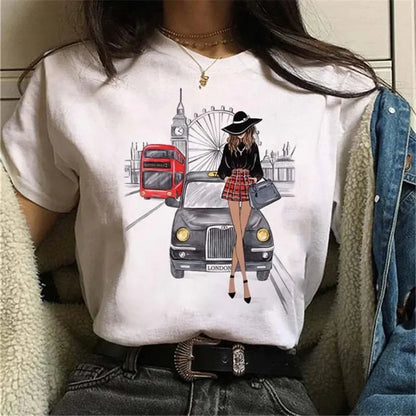 Women T Shirt London Paris New York City Travel Graphic Print Fashion Streetwear Urban Vacation Casual Short Sleeve