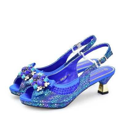 New Fashion Nigerian Banquet Shoes and Bag Set Rhinestone Ladies Matching Shoes and Bag High Heel for Weddings and Parties