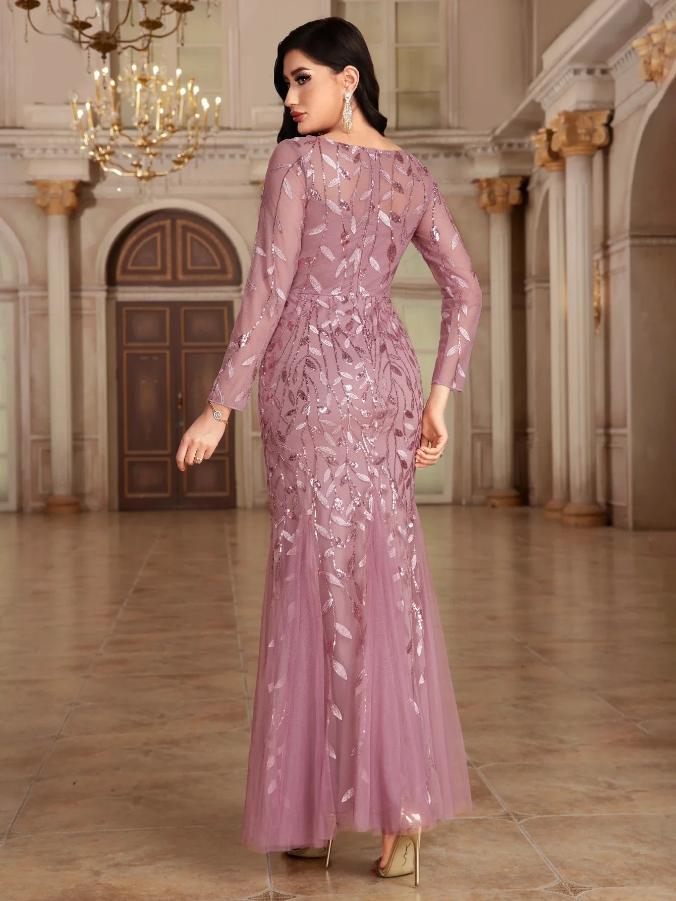 2024 Plus Size Evening Dresses Mermaid O Neck Full Sleeve Lace Appliques  vestidos elegantes  party dress  long