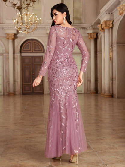 2024 Plus Size Evening Dresses Mermaid O Neck Full Sleeve Lace Appliques  vestidos elegantes  party dress  long