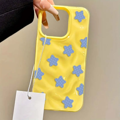 Cartoon Black Checkered Star Pattern Korean Phone Case for IPhone 16 17 Air 15 14 13 12 11 Pro Max Plus Shockproof Soft Cover
