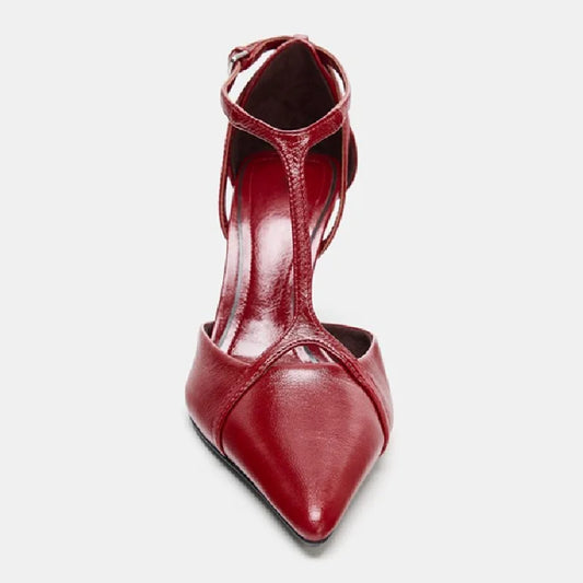 Sexy Pointed Toe Patent Leather Pumps Women Elegant Ankle Strap Buckle Design Thin High Heels for Ladies Party Wedding Shoes